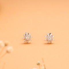 Cute Sunflower with White Stone Silver Stud