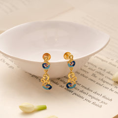 Dual Peacock Blue Enamel Golden Earring