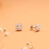 Tiny Square Shape Flower Silver Stud