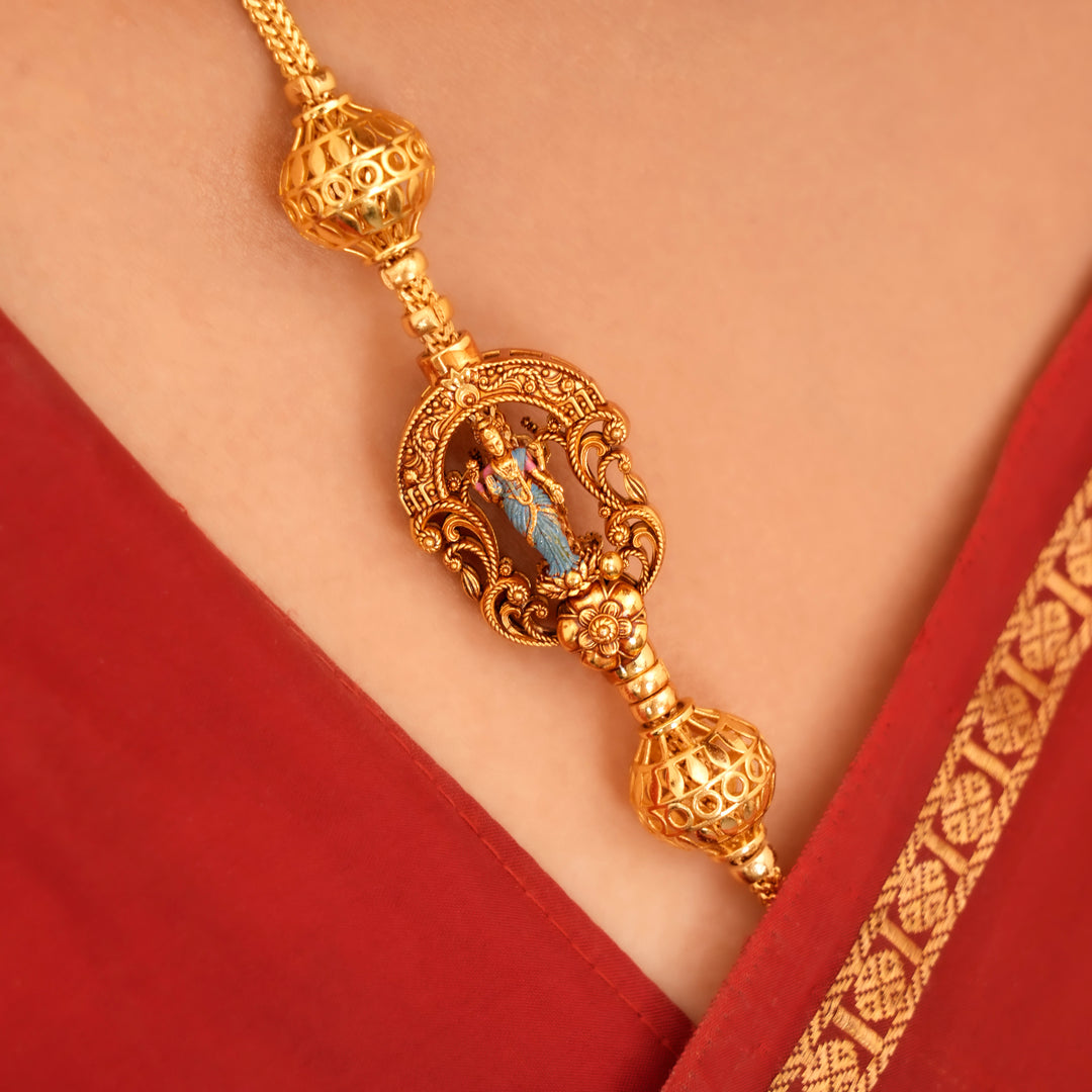 Graceful Floral Lakshmi Golden Mugappu Chain