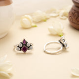 Royal Ruby Square Halo Silver Toe Ring