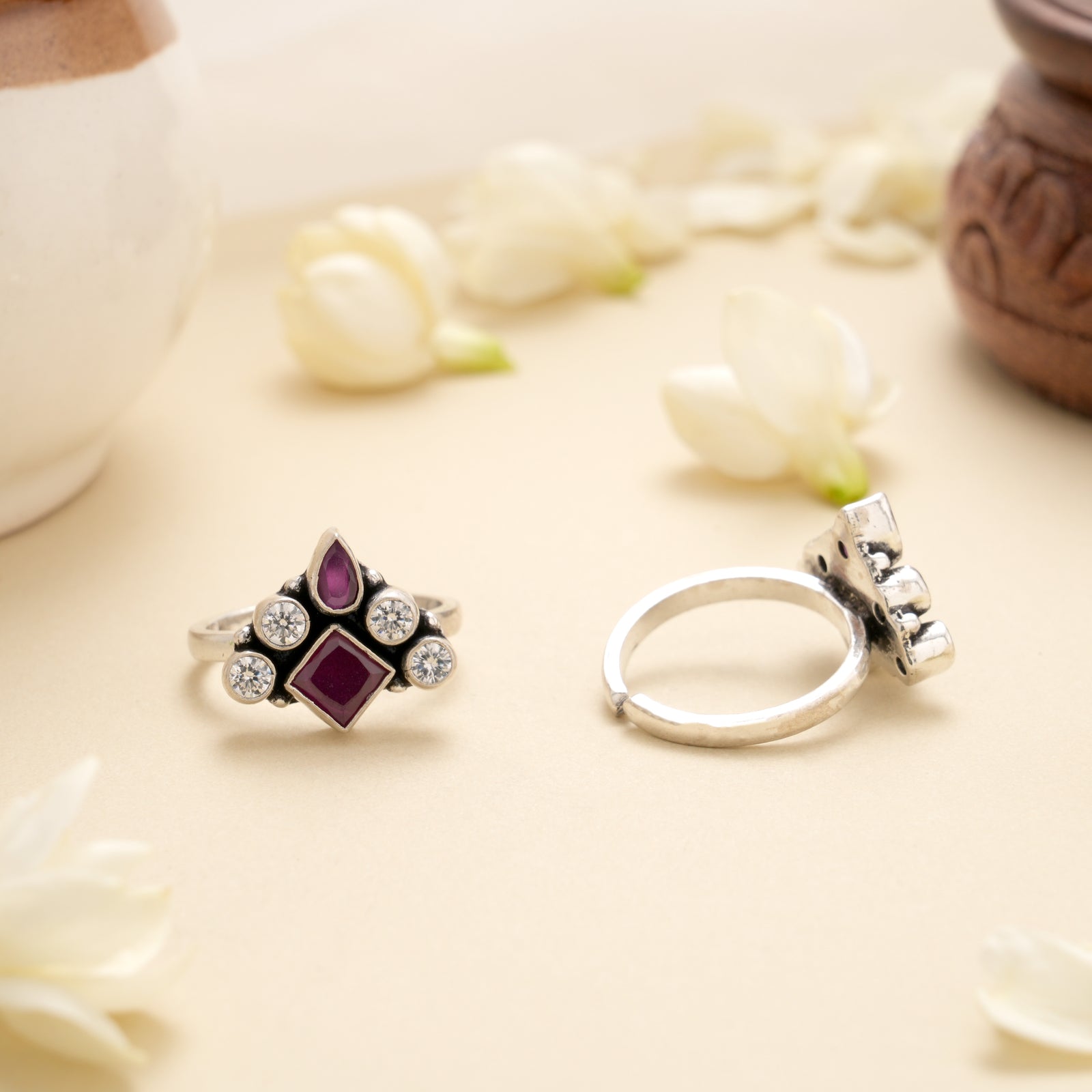 Royal Ruby Square Halo Silver Toe Ring