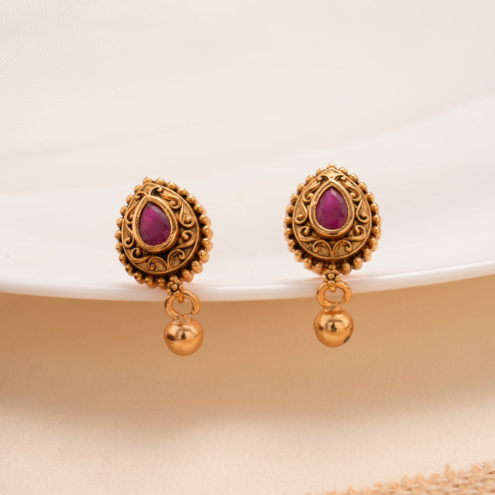 Classic Teardrop Ruby Stone Golden Stud