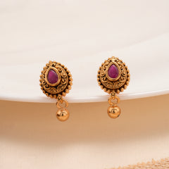 Classic Teardrop Ruby Stone Golden Stud