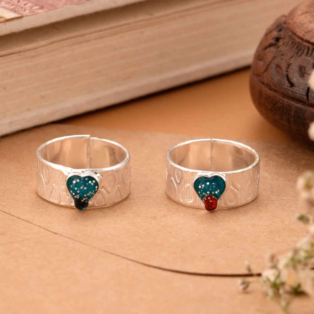 Elegant Pattern Enamel Silver Toe Ring