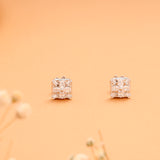 Tiny Square Shape Flower Silver Stud