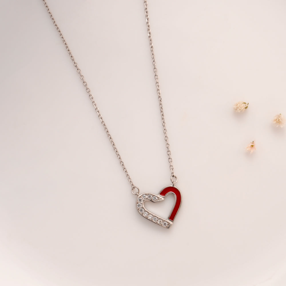 Heart Red Enamel Shape Silver Chain