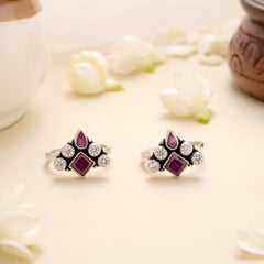 Royal Ruby Square Halo Silver Toe Ring