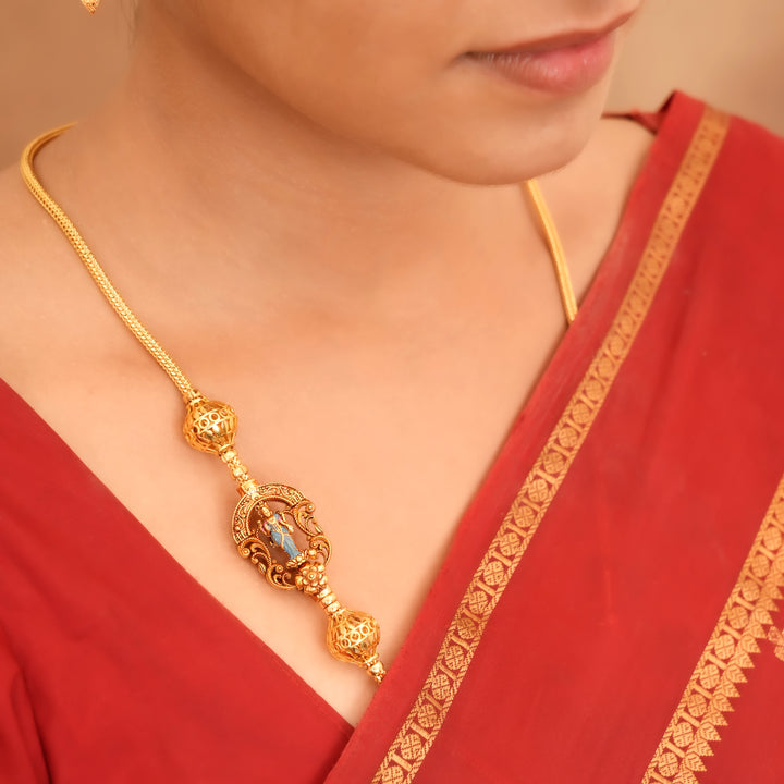 Graceful Floral Lakshmi Golden Mugappu Chain