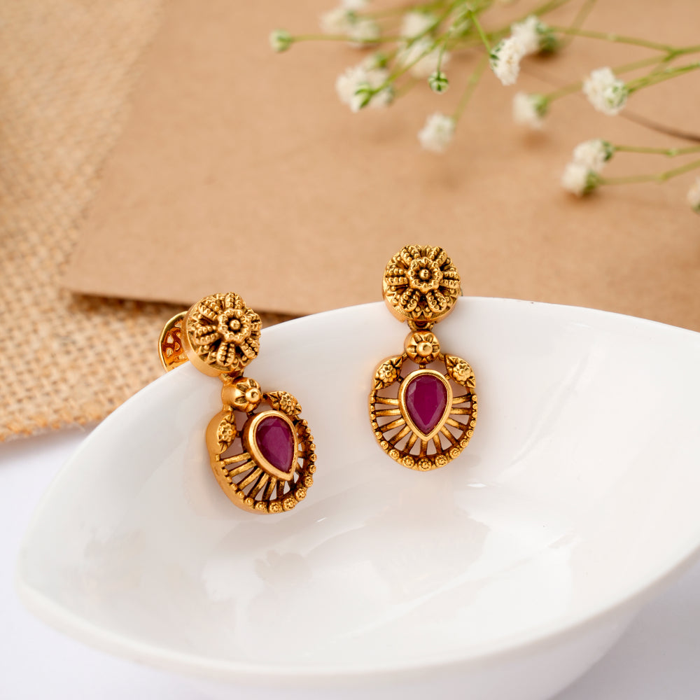 Nagas Floral Ruby Drop Earring