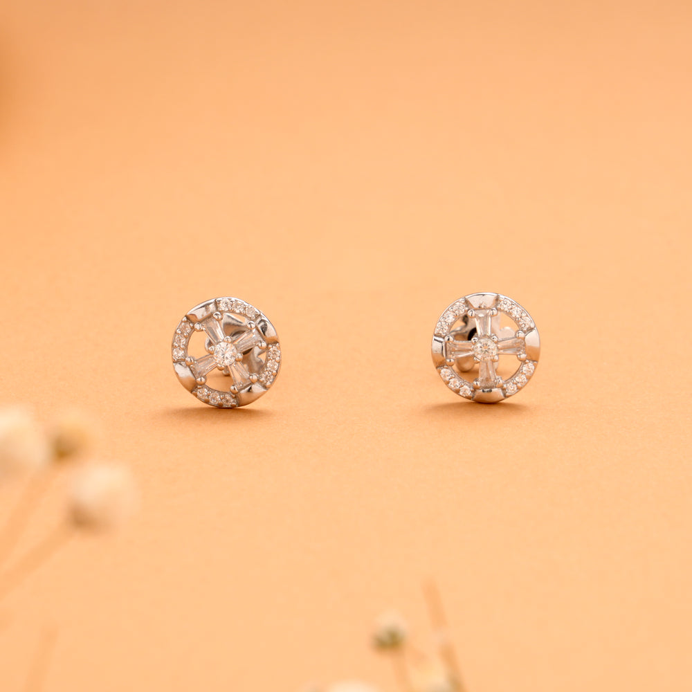 Minimal Round Crystal Stone Silver Stud