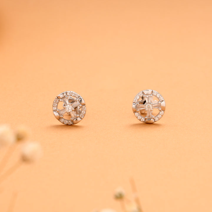 Minimal Round Crystal Stone Silver Stud