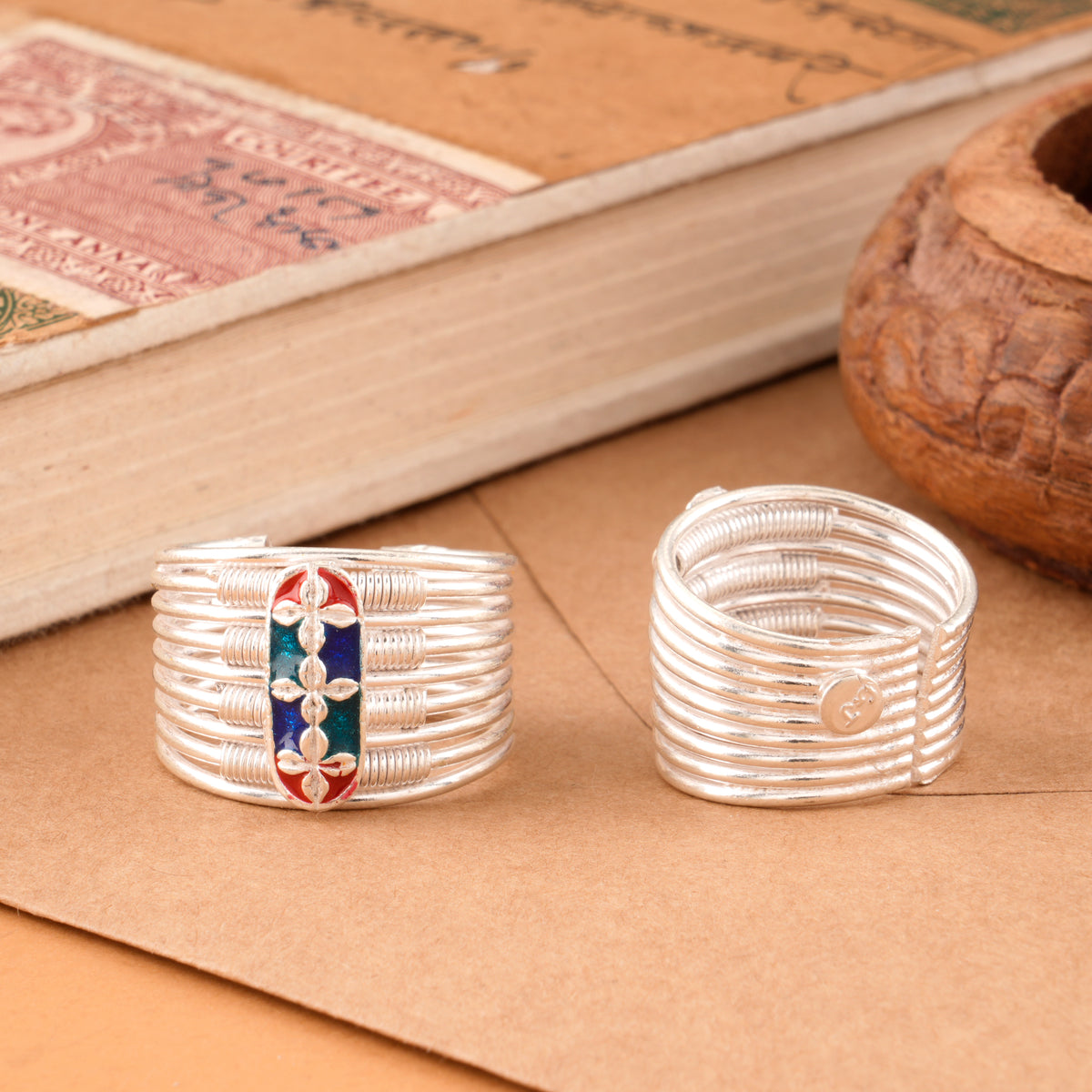Multicolour Floral Enamel Spring Silver Metti