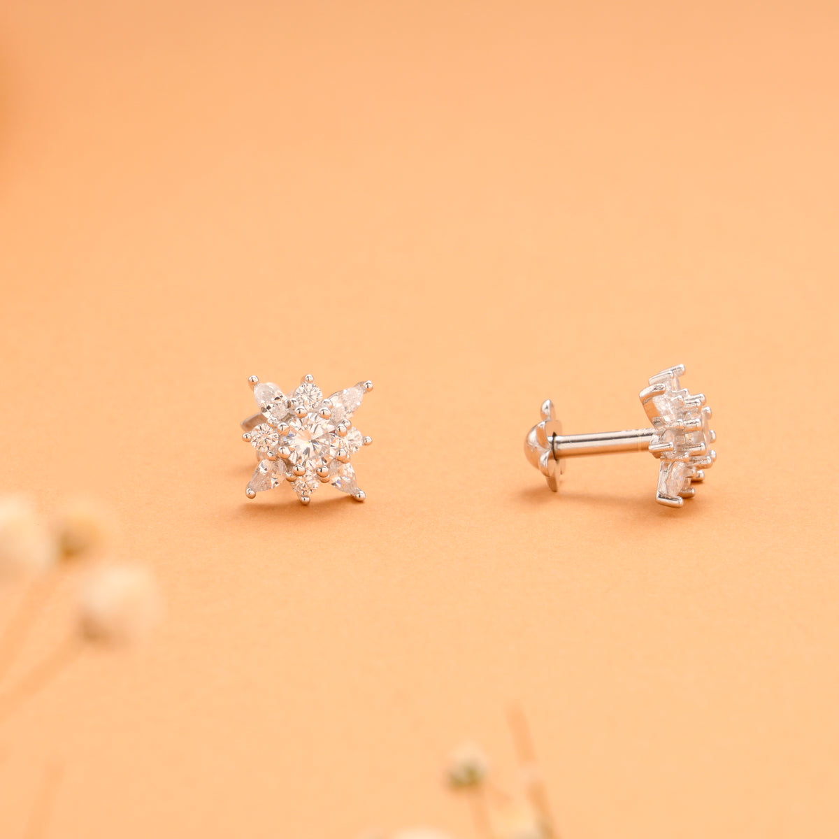 Vibrant Snowflake Stone Silver Stud