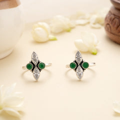 Emerald and White Marquise Silver Toe Ring