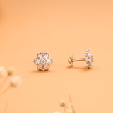 Authentic Flower Stone Design Silver Stud
