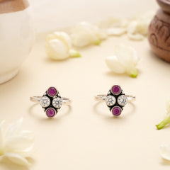 Ruby Crystal Line Glow Silver Toe Ring