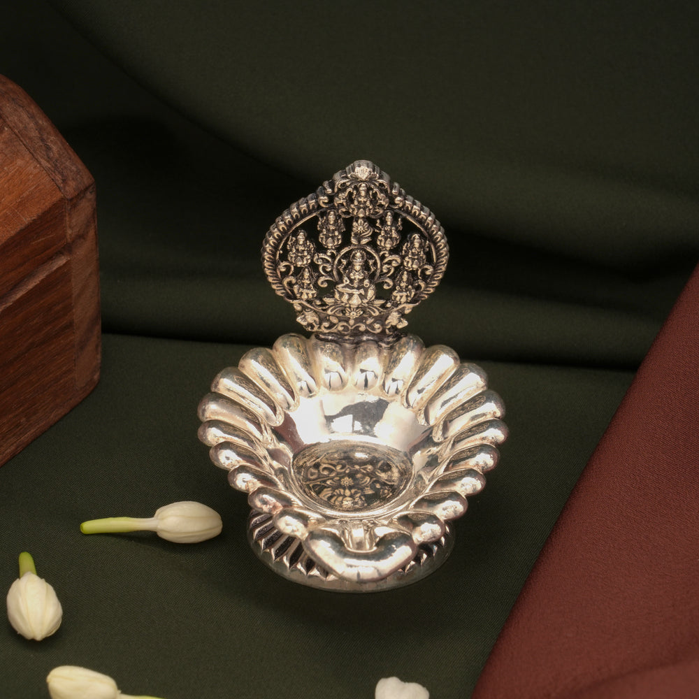 Antique Finish Silver Ashta Lakshmi Vilakku