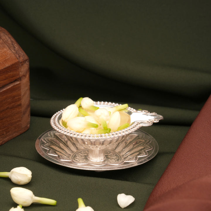 Elegant Silver Mini Kubera Vilakku With Plate