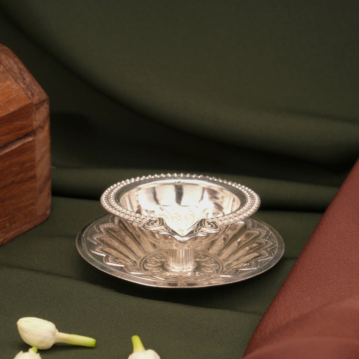 Elegant Silver Mini Kubera Vilakku With Plate