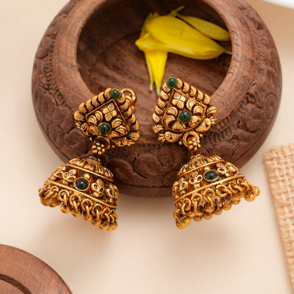 Antique Golden Emerald Stone with Jumka