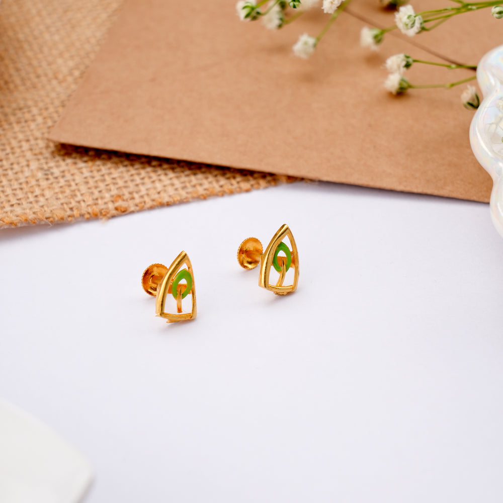 Green Leaf Enamel Golden Stud