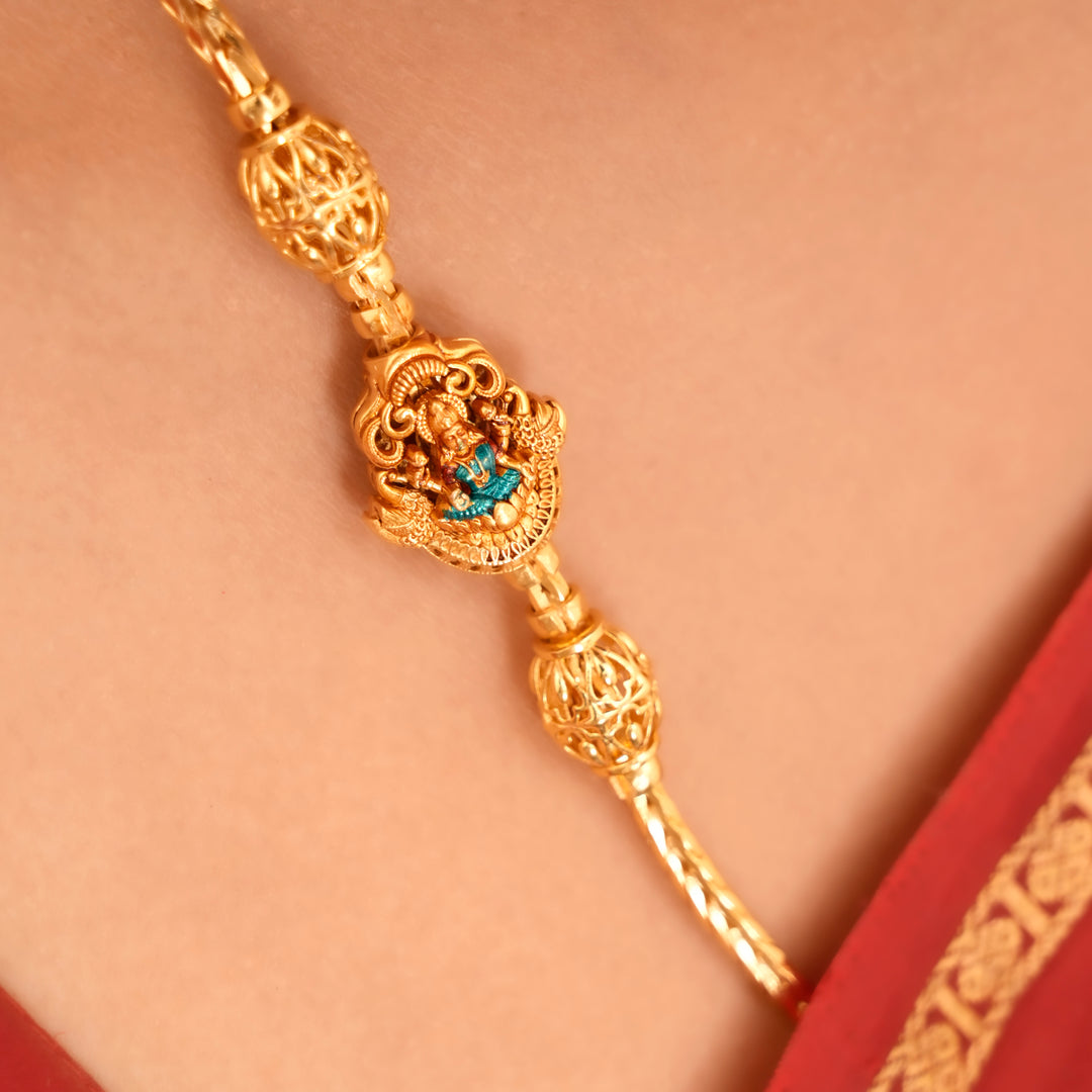 Traditional Golden Lakshmi Peacock Mugappu Chain