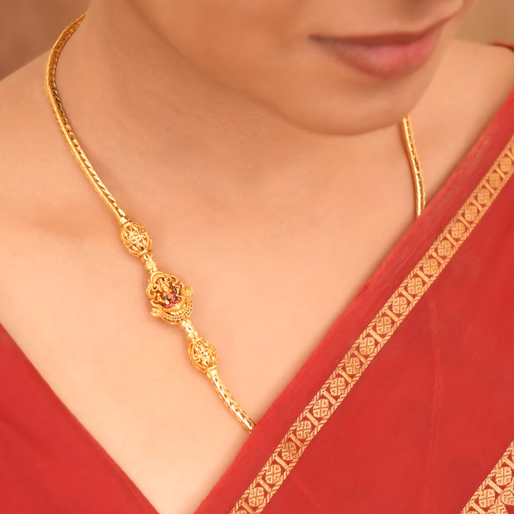 Traditional Golden Lakshmi Peacock Mugappu Chain