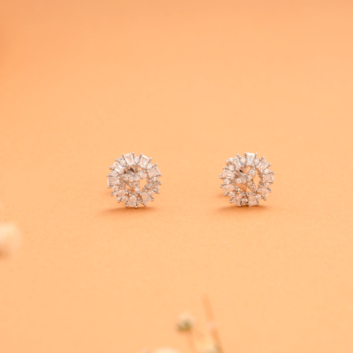 Regal Round Cubic Stone Design Silver Stud