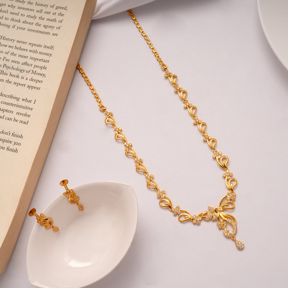 Shine Finish Floral Golden Necklace Set