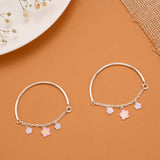 Pink Flower Enamel Silver Baby Bangle