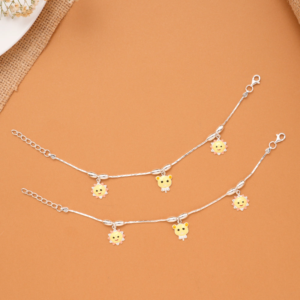 Smiley Sun Charm Baby Silver Anklet