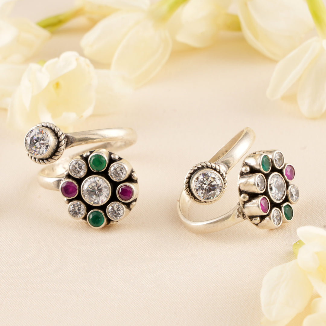 Two Stone-Studded Silver Toe Ring