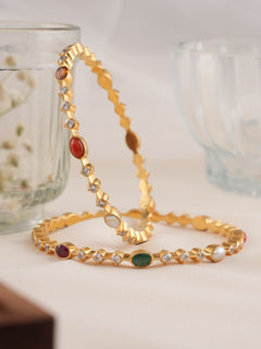 Navaratnam with White Stone Gold Bangle