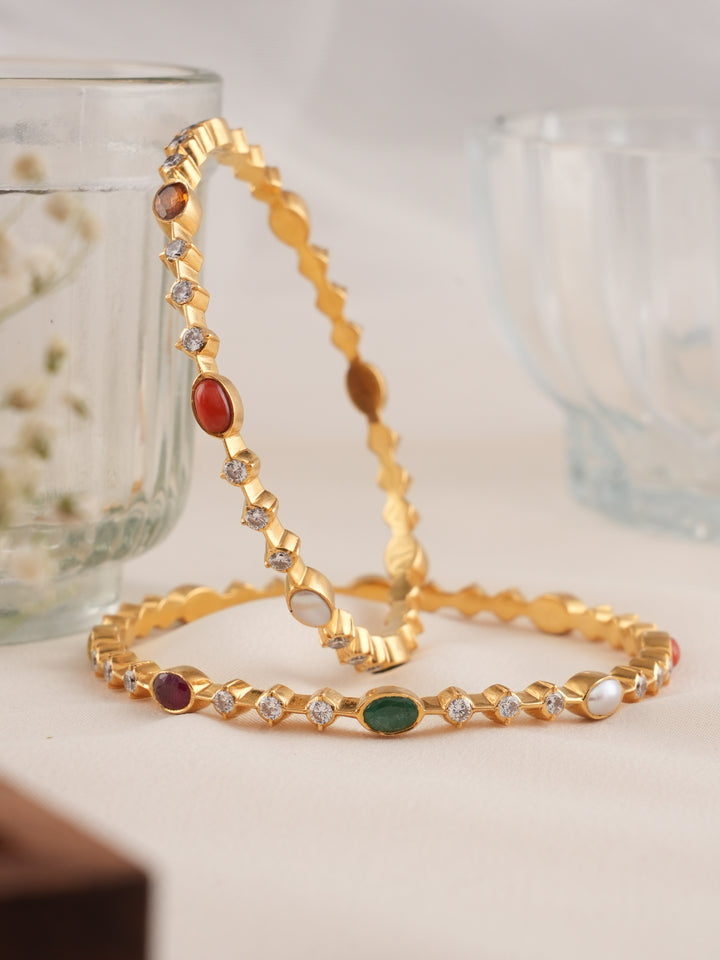 Navaratnam with White Stone Gold Bangle