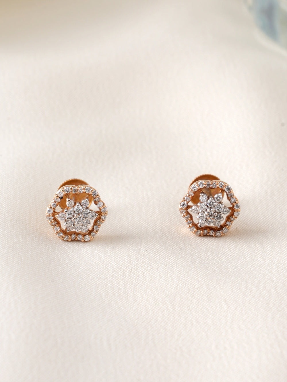 Petite Floral Rose Gold Diamond Earring