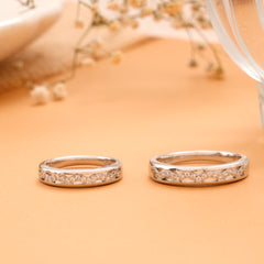 Fancy Zig Zag Stone Band Couples Silver Ring