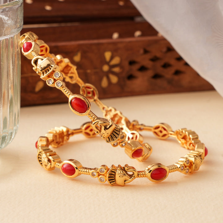 Antique Unique Elephant Pattern Coral Bangle