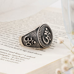 Bold Om Symbol Silver Ring