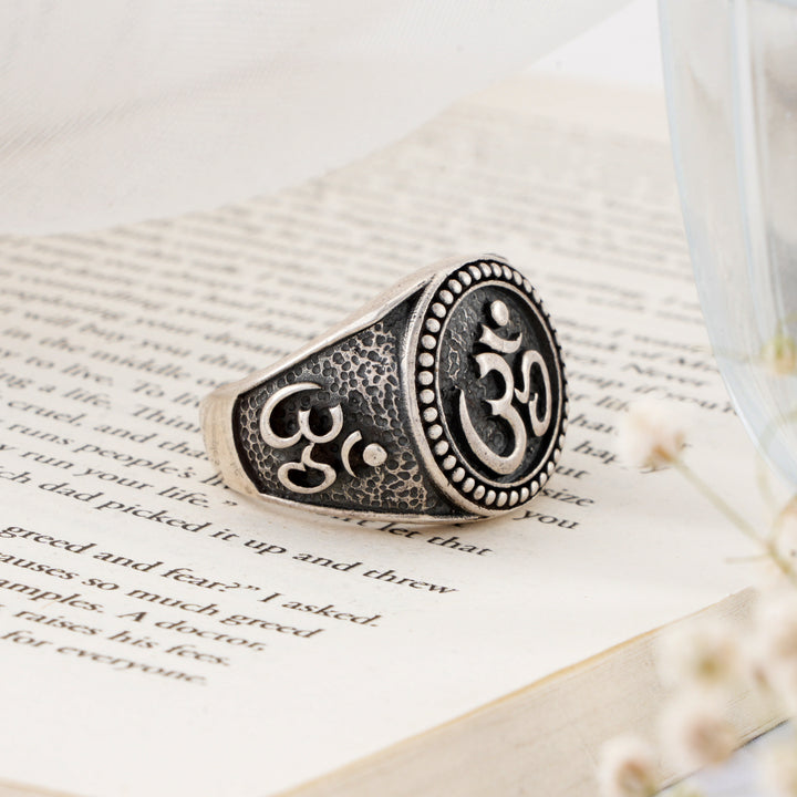 Bold Om Symbol Silver Ring