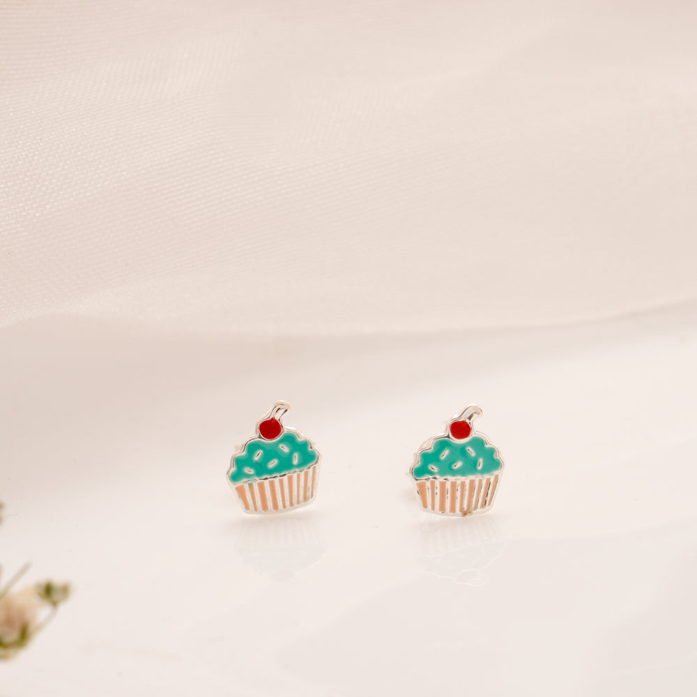 Silver Cup Cake Stud Earrings