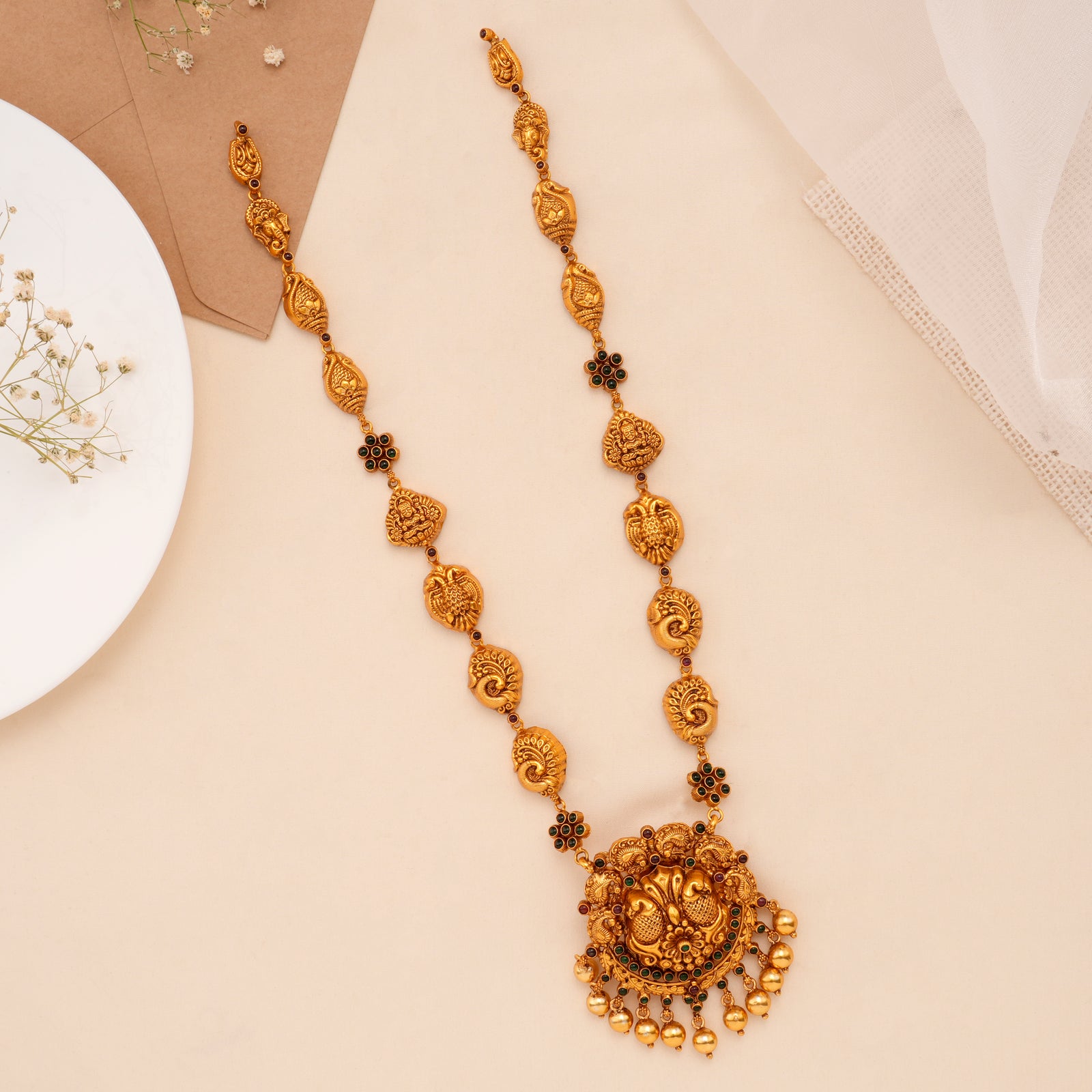 Lakshmi Vinayagar Peacock Design Golden Haram