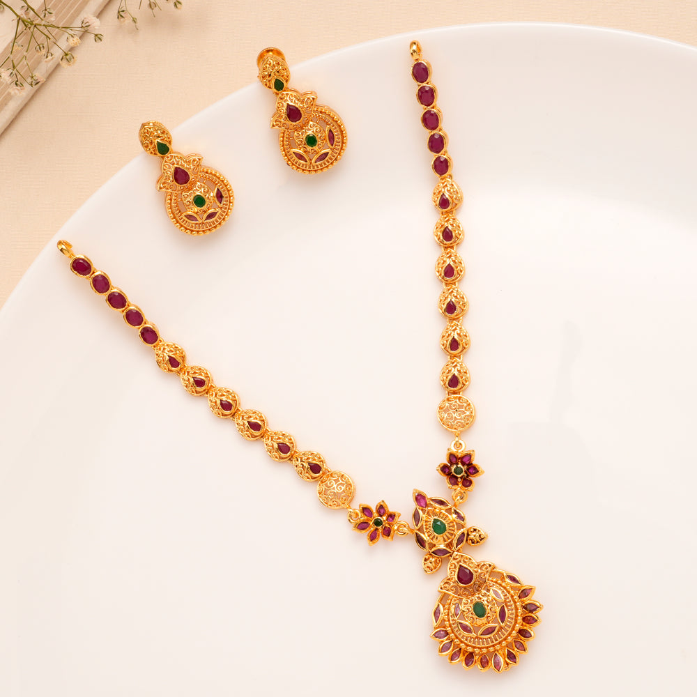 Elegant Emerald Temple Ruby Necklace
