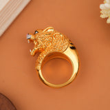 Majestic Royal Tiger Face Statement Gold Ring