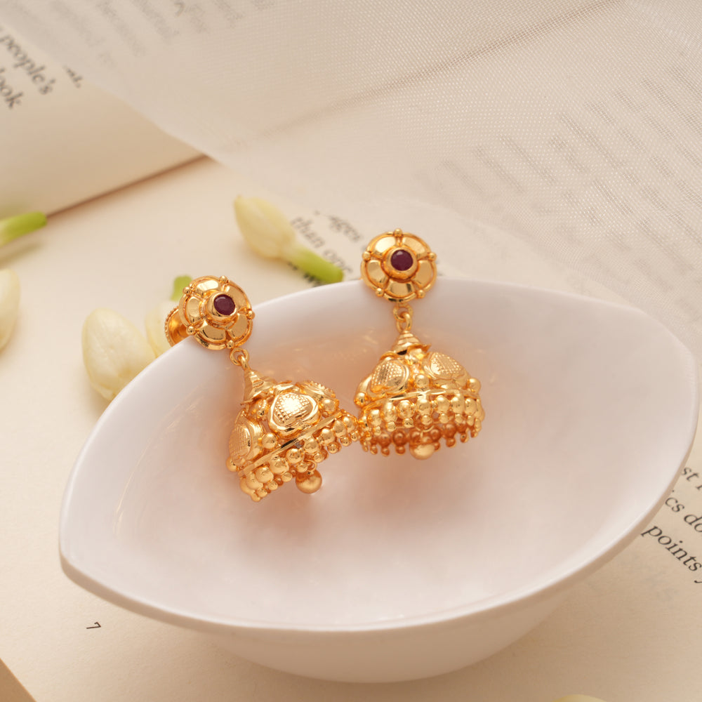 Vintage Floral Drop Golden Jhumkas