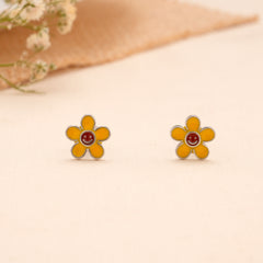 Yellow Smiley Flower Enamel Silver Stud