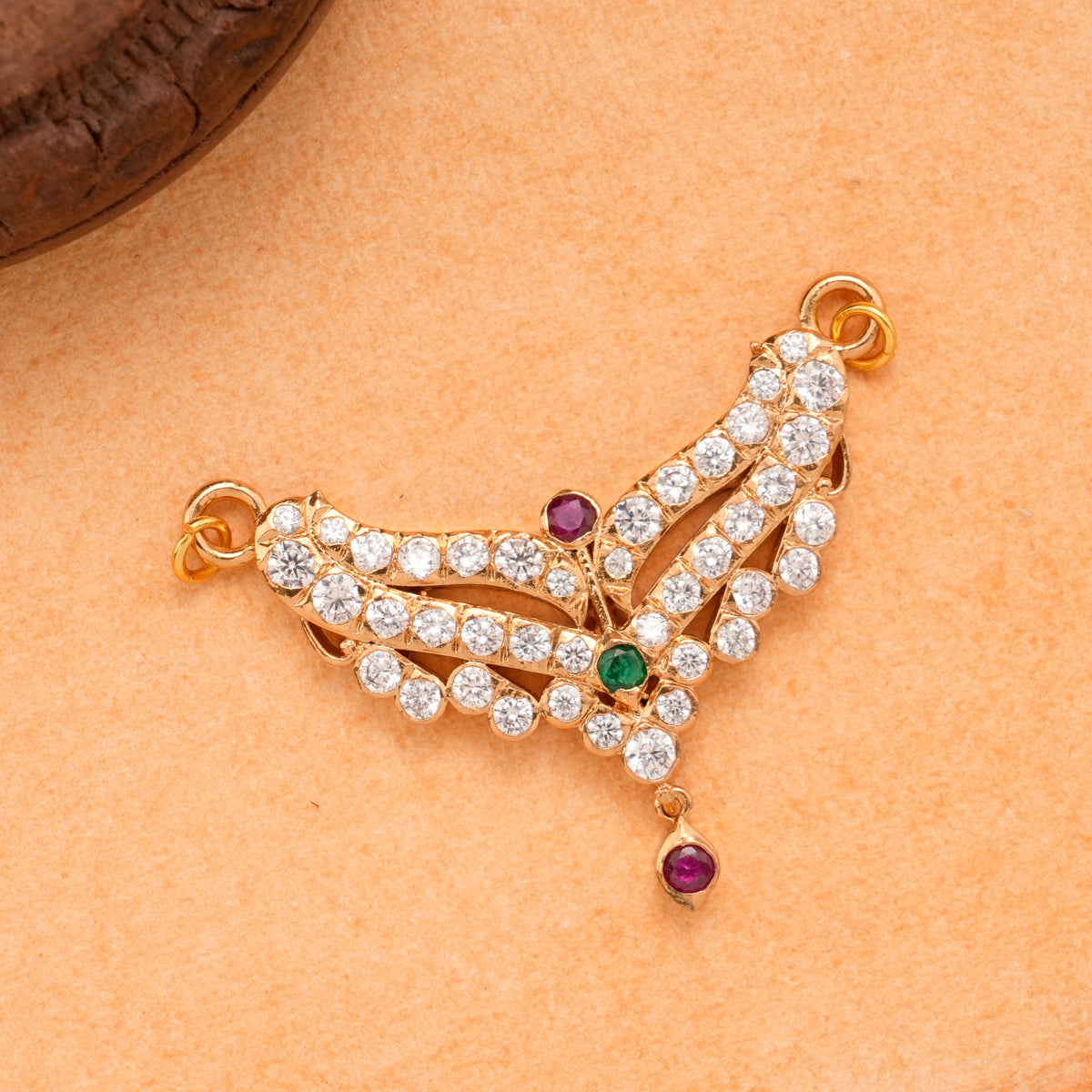 Classic Double Hook Multi Stone Golden Pendant