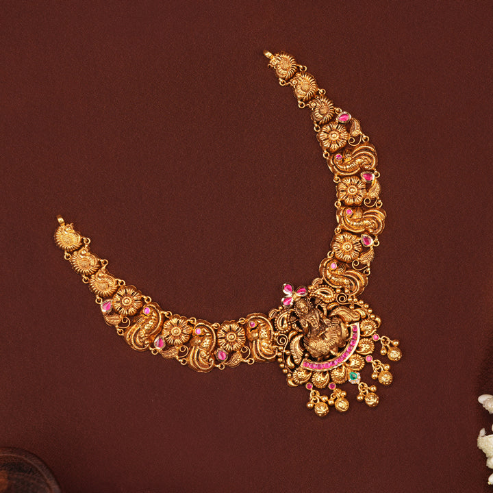 Antique Ruby Lakshmi with Emerald Gold Necklace