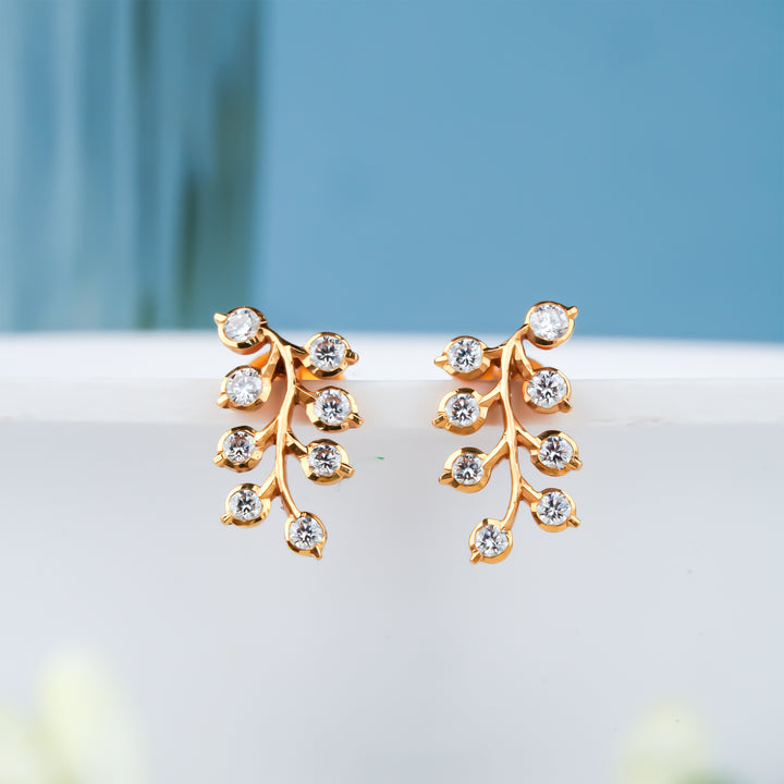 Classic Branch Leaf Pattern Diamond Earring