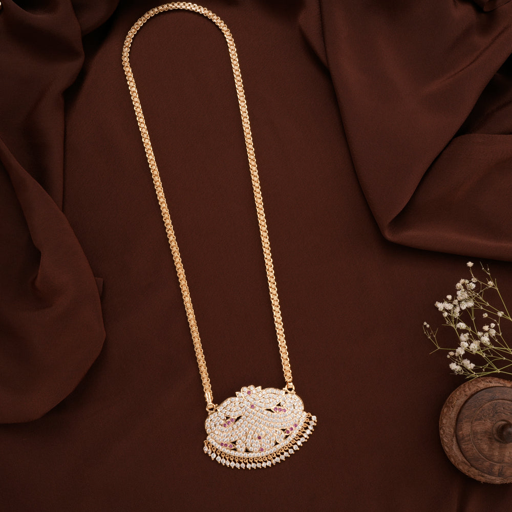 Floral Pendant White Stone Golden Chain